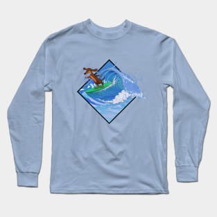 Dachshund dog surfing waves Long Sleeve T-Shirt